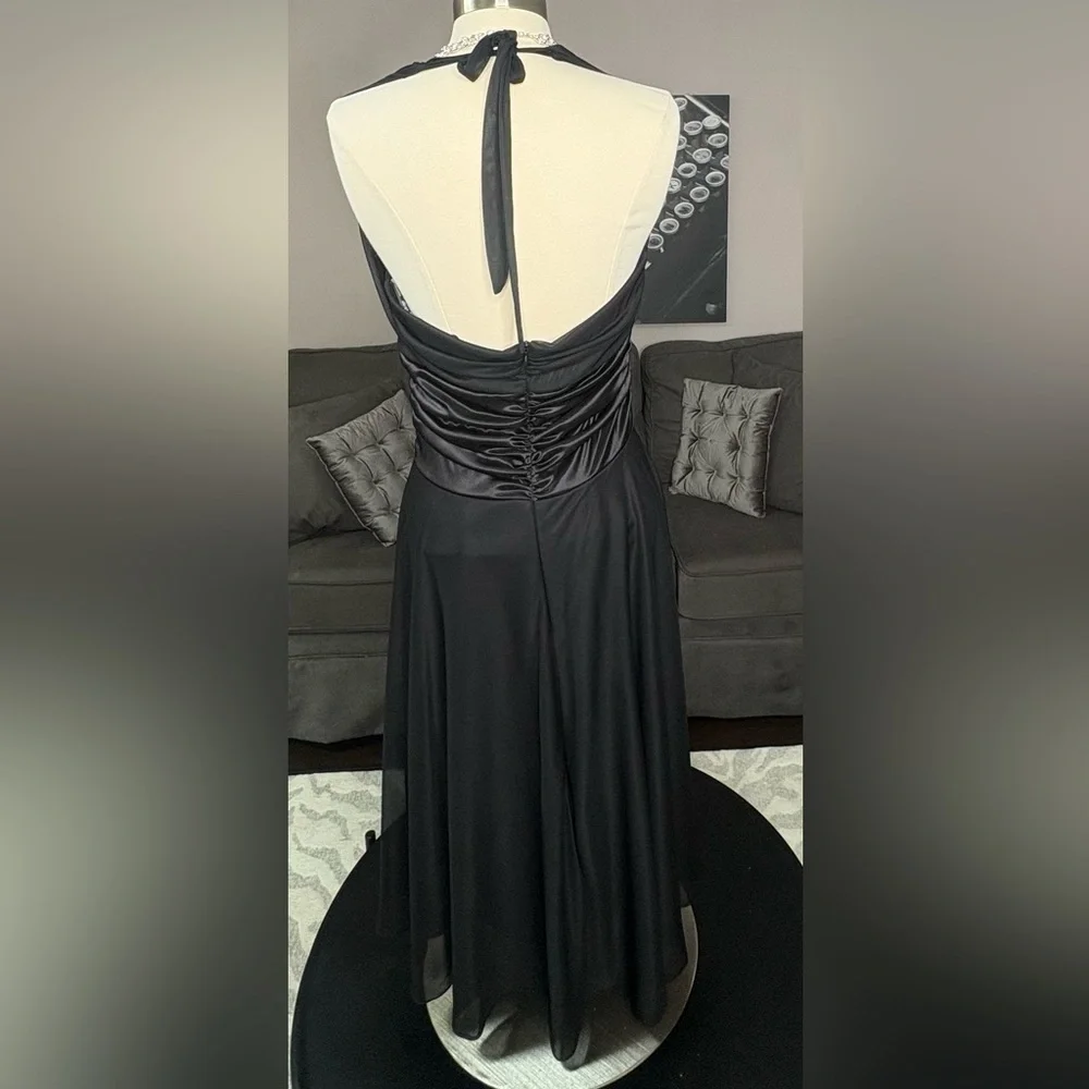 Black Chiffon Backless Cocktail Dress Wedding Guest Formal Evening Party Size L